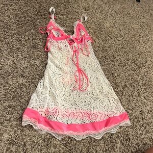 G World Intimates Lace Chemise Babydoll Pink White One Size
